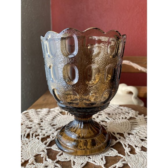 E.O. BRODY VASE - Smoky Brown - Scalloped - Footed Compote - Chalice - 5 1/2" - Picture 7 of 7